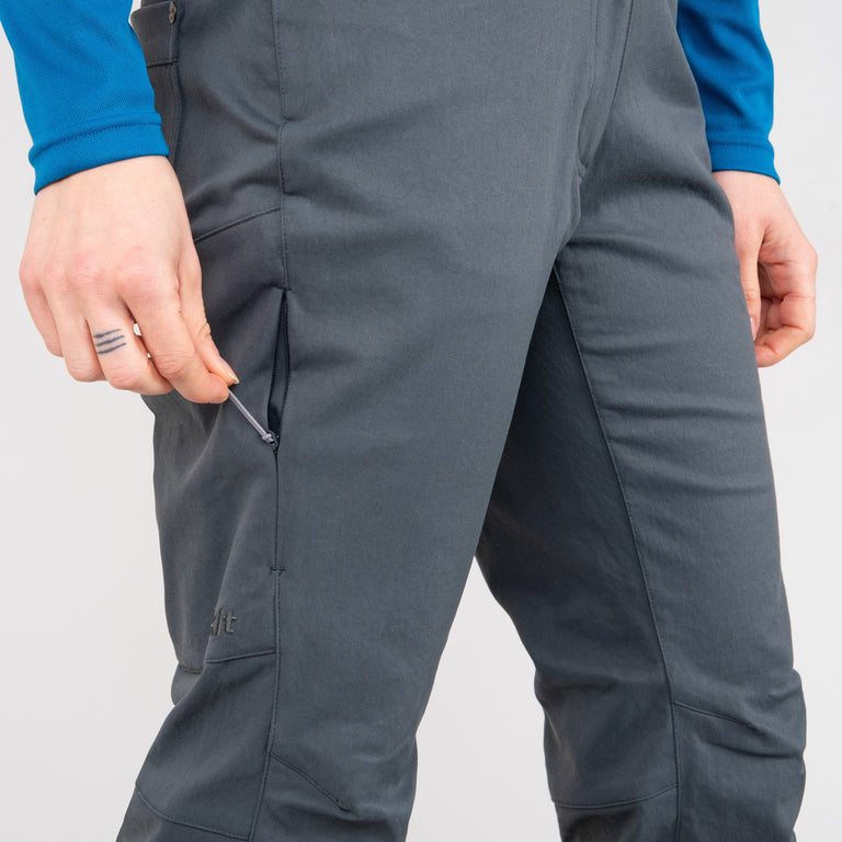 alpkit womens skarven trousers in grey back pocket