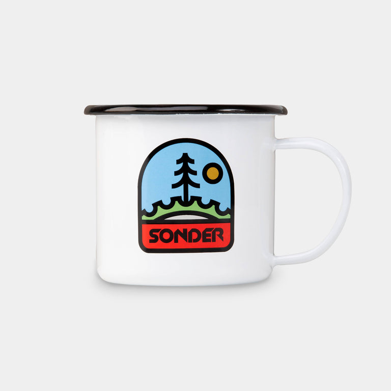 alpkit slurp enamel camping mug white sonder patch