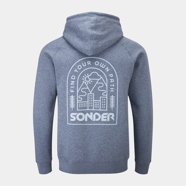 sondermens cotton hoody in dark heather blue back - closed