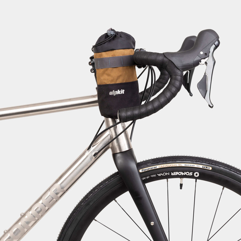 alpkit stem cell 1L bike packing bag in mountain brown