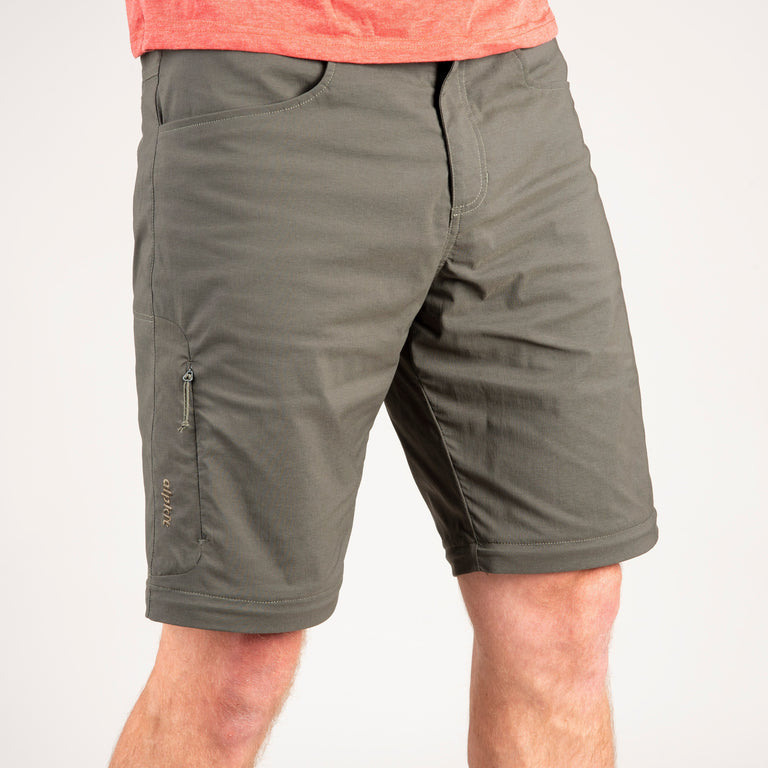 alpkit mens teleki zip off trousers in kelp green unzipped