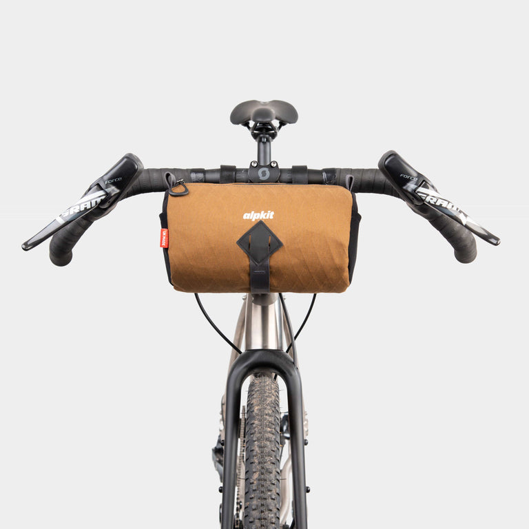 alpkit toploader zipped handlebar bag in mountain brown  - closed