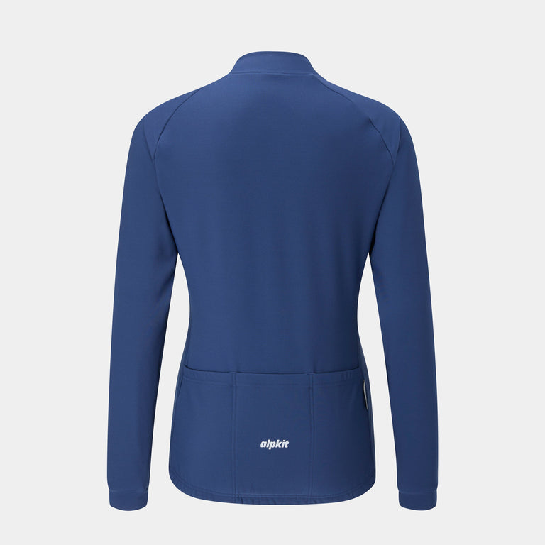 alpkit Valli womens long sleeve cycling jersey in navy blue rear - closed