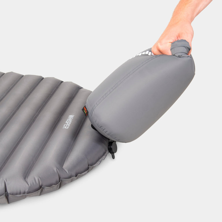 alpkit whisper sleeping mat in grey pump bag