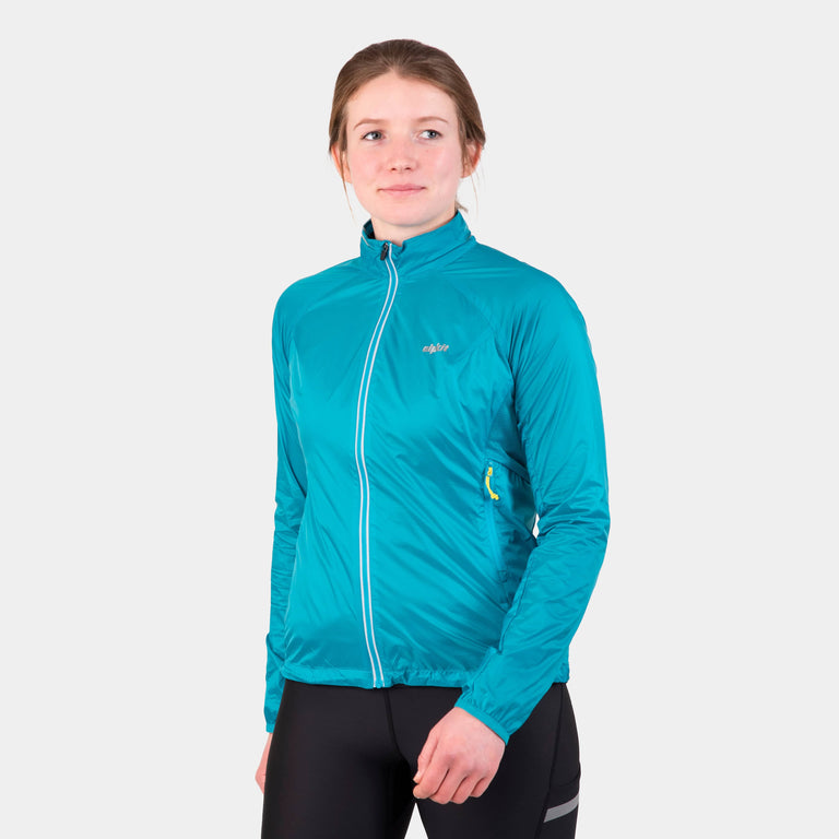 Alpkit women's Arro windproof cycling and running jacket in surf blue