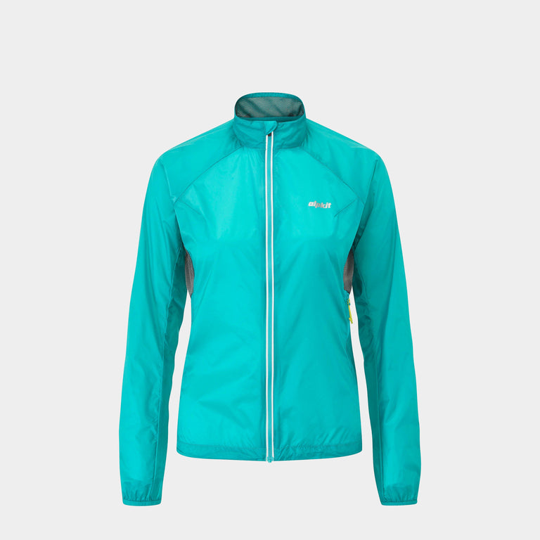 Alpkit women's Arro windproof cycling and running jacket in surf blue