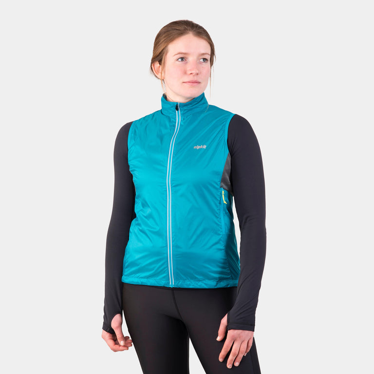 Alpkit women's Arro Vest windproof gilet in Surf blue - closed