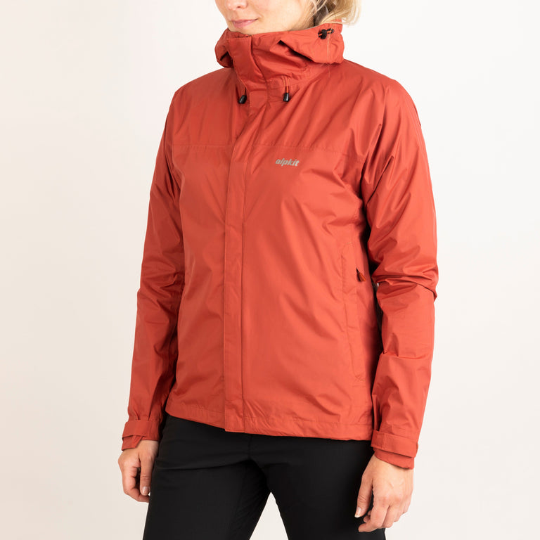 Alpkit women's Atalanta waterproof jacket in Brick red front|kt