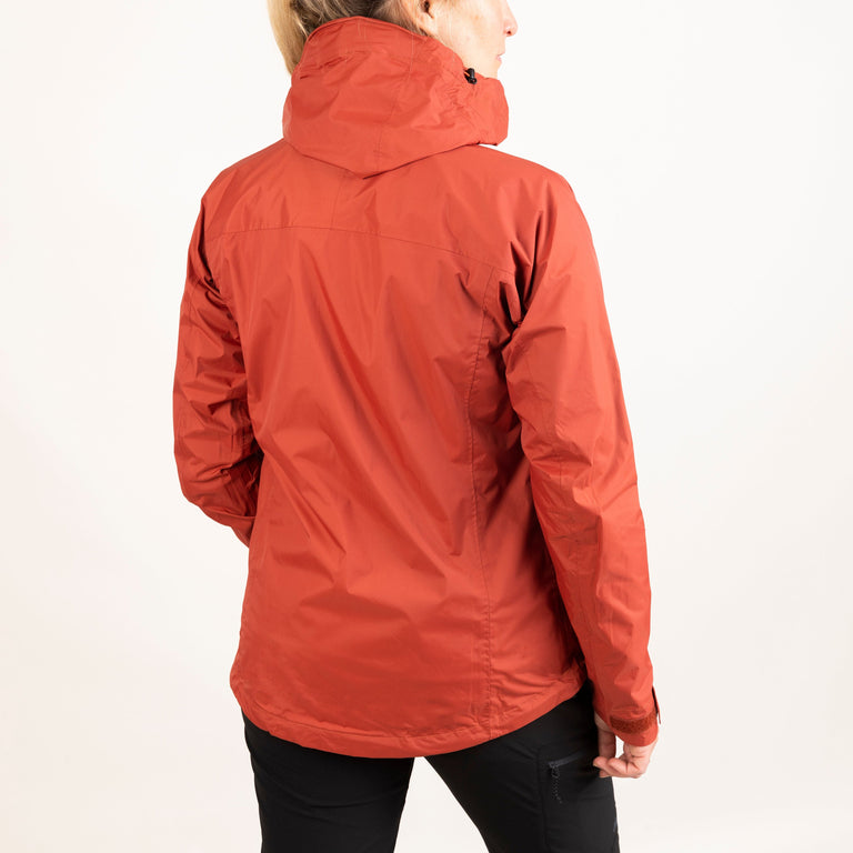 Alpkit women's Atalanta waterproof jacket in Brick red back|kt