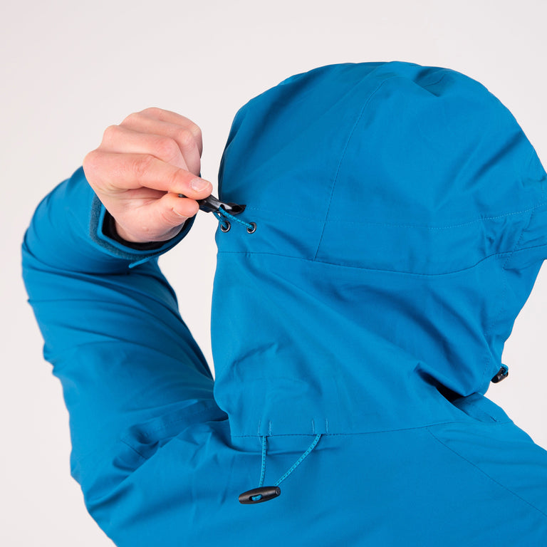 alpkit womens balance waterproof jacket in reef blue hood rear - closed