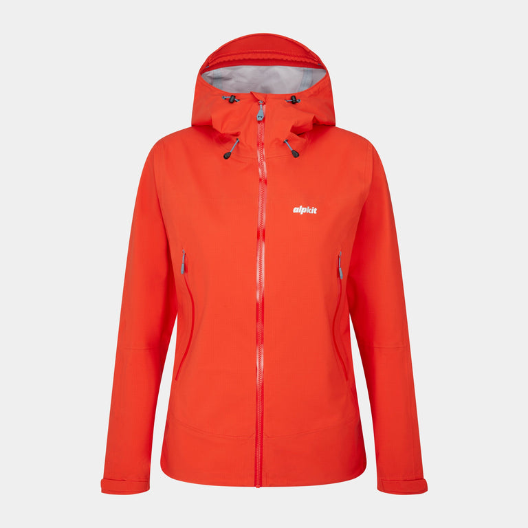 alpkit womens balance waterproof jacket in lava orange