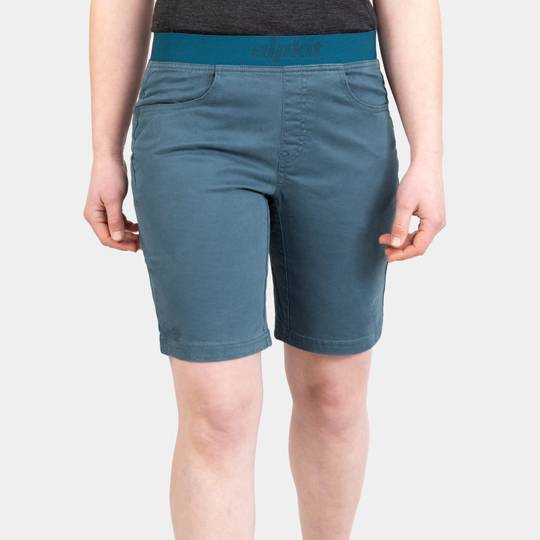 alpkit womens bloc shorts in spruce green - closed