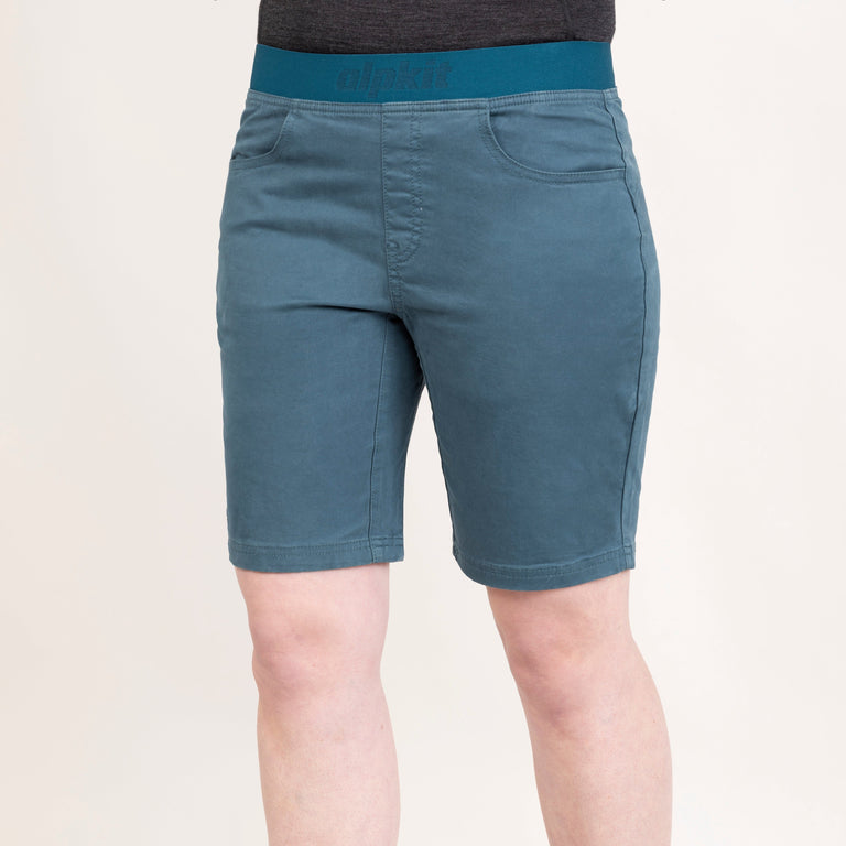 alpkit womens bloc shorts in spruce green front