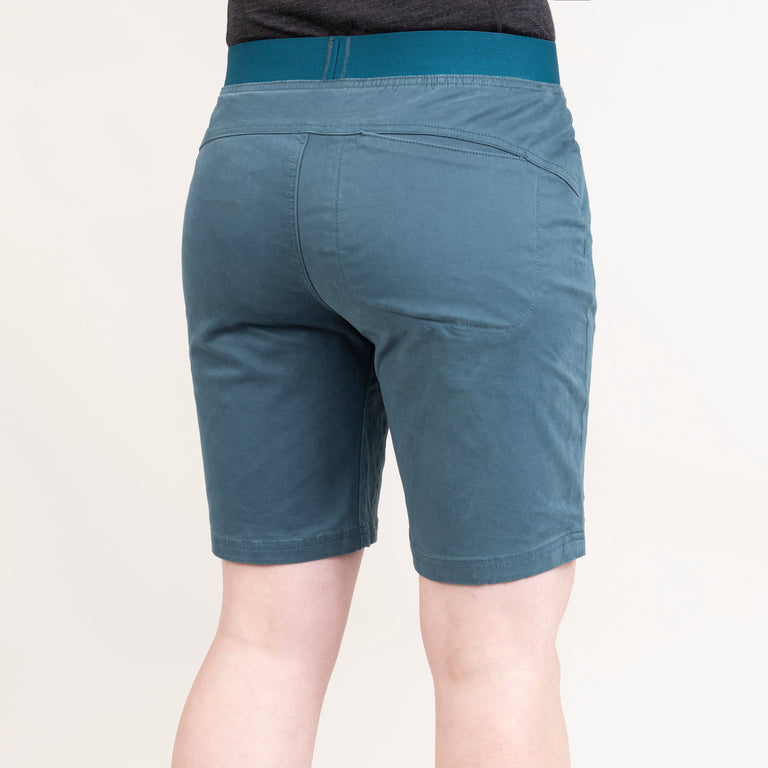 alpkit womens bloc shorts in spruce green back