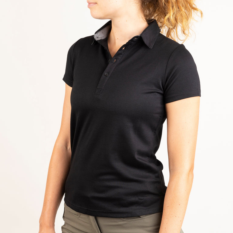 alpkit womens Cabrera polo shirt in black front