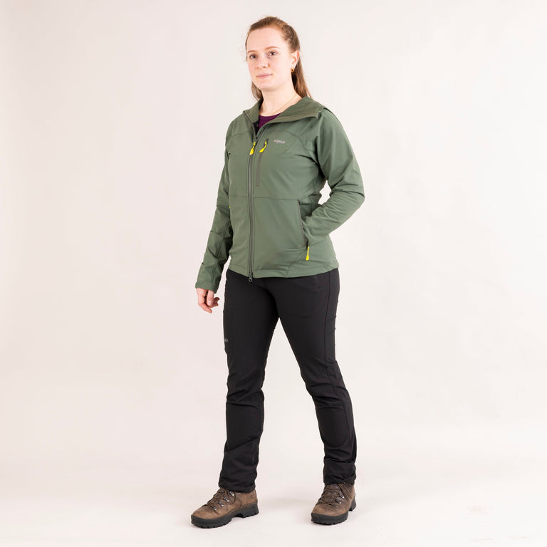 Alpkit womens chilkoot softshell trousers in black outfit 