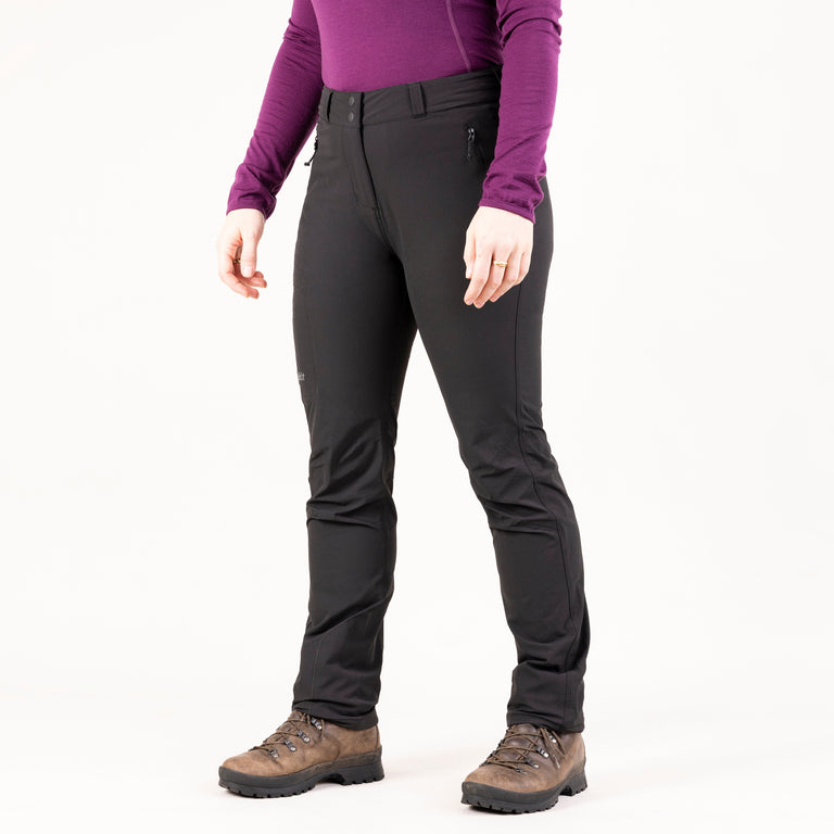 Alpkit womens chilkoot softshell trousers in black front|nk