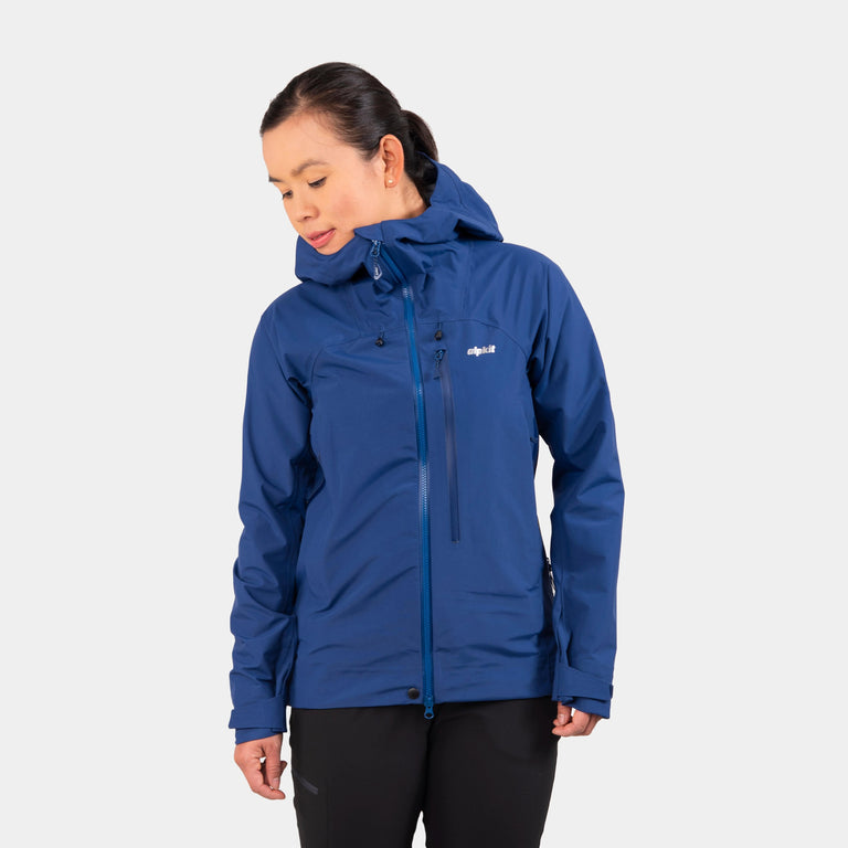 womens alpkit definition waterproof jacket in demo blue - closed