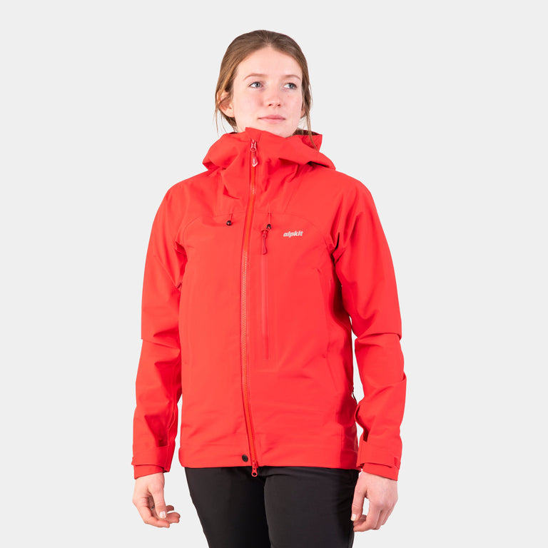 womens alpkit definition waterproof jacket in chilli red - closed