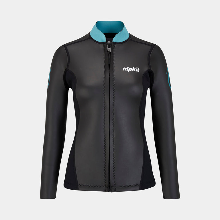 alpkit element wetsuit womens jacket in black front - closed