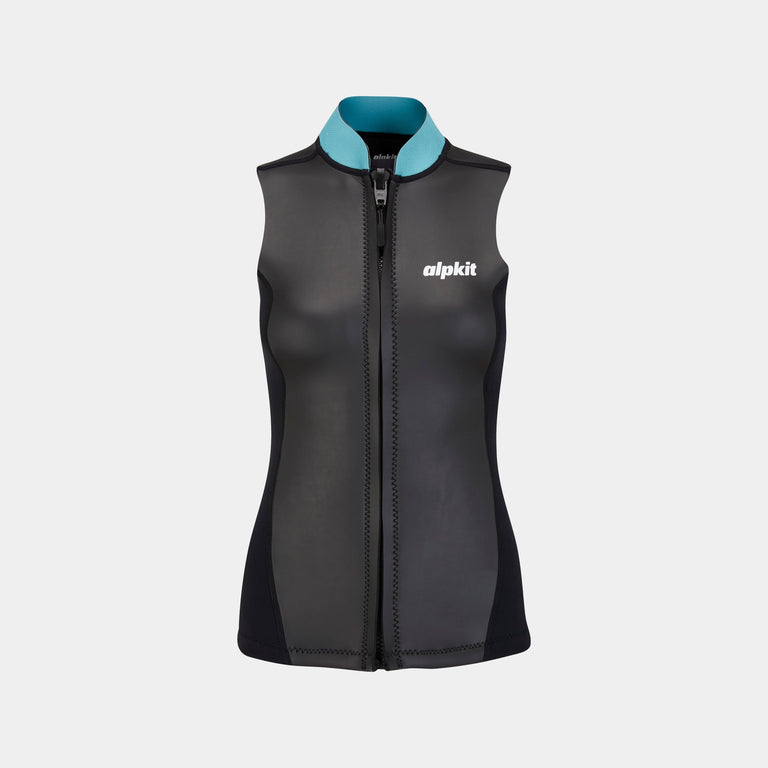 alpkit element wetsuit womens vest in black front - closed