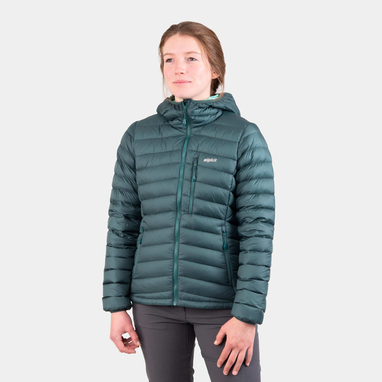 alpkit womens filoment hoody in forest green - closed