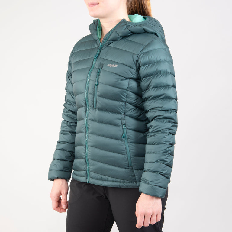 alpkit womens filoment hoody in forest green front - closed