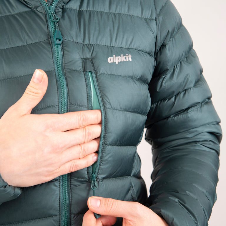 alpkit womens filoment hoody in forest green chest pocket