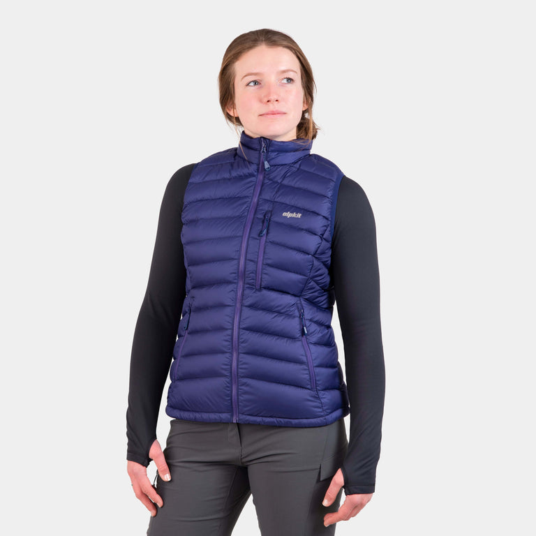 alpkit womens filoment vest down gilet in nightshade blue - closed