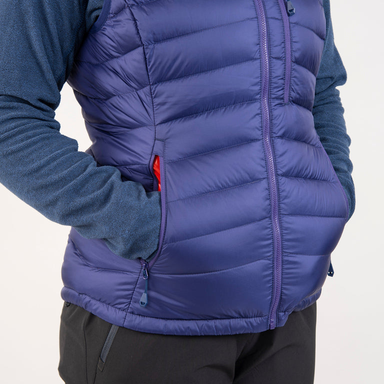 alpkit womens filoment vest down gilet in nightshade blue pockets