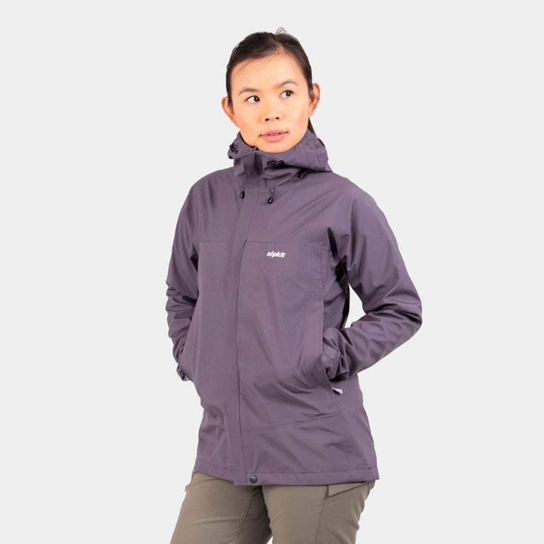 alpkit womens fortitude waterproof jacket in damson purple - closed