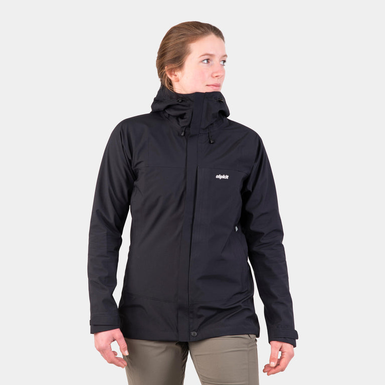 alpkit womens fortitude waterproof jacket in black - closed