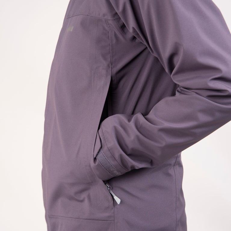 alpkit womens fortitude waterproof jacket in damson purple pocket