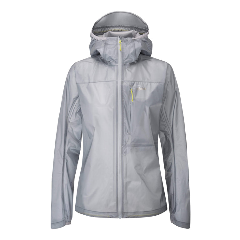 alpkit womens gravitas waterproof jacket in mercury grey - closed