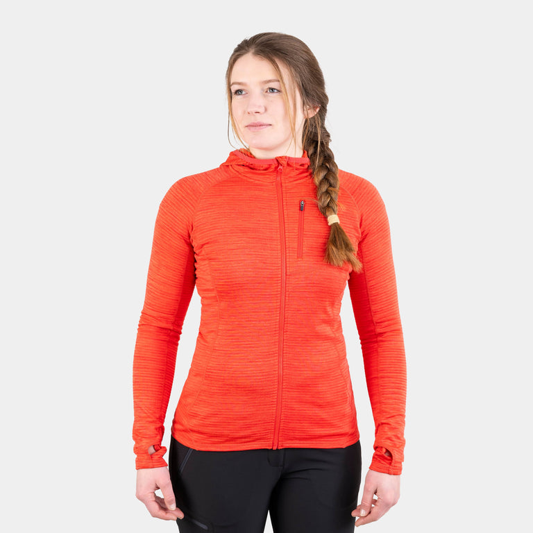 womens griffon hooded fleece in coral orange