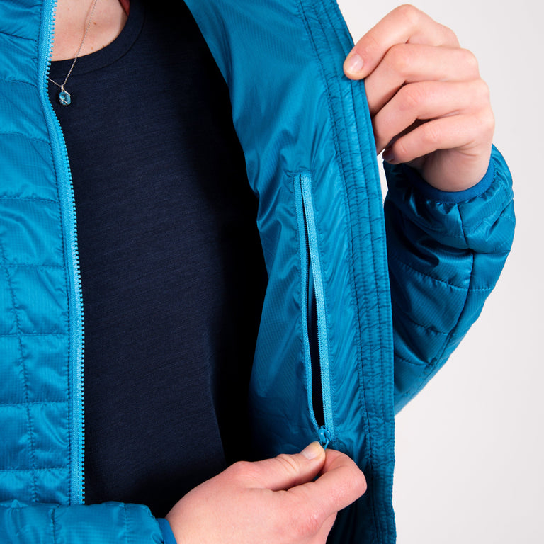 womens alpkit heiko insulated jacket in atoll blue inside pocket