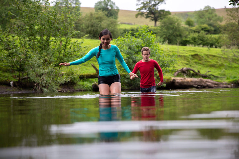 womens Hurley wild swimming top in aqua - action