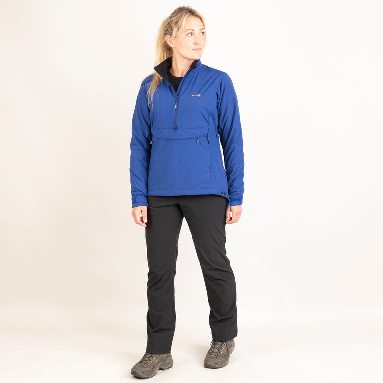 Alpkit women's Jura Mountain Smock weatherproof jacket in nemo blue outfit|kt