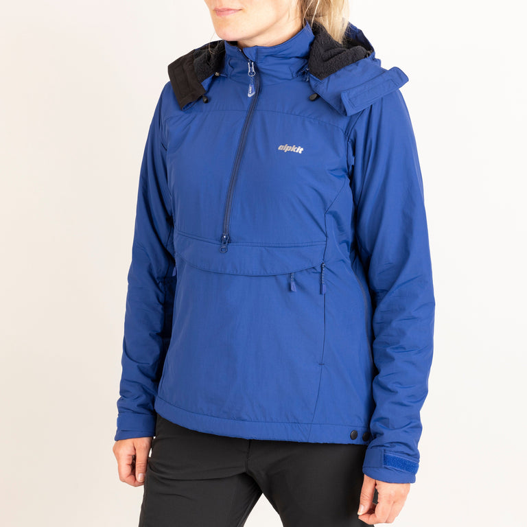 Alpkit women's Jura Mountain Smock weatherproof jacket in nemo blue front|kt