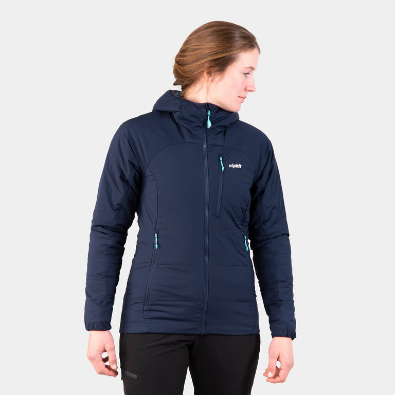 alpkit womens katabatic primaloft insulated jacket in outer space blue - closed