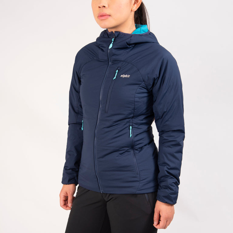 alpkit womens katabatic primaloft insulated jacket in outer space blue front