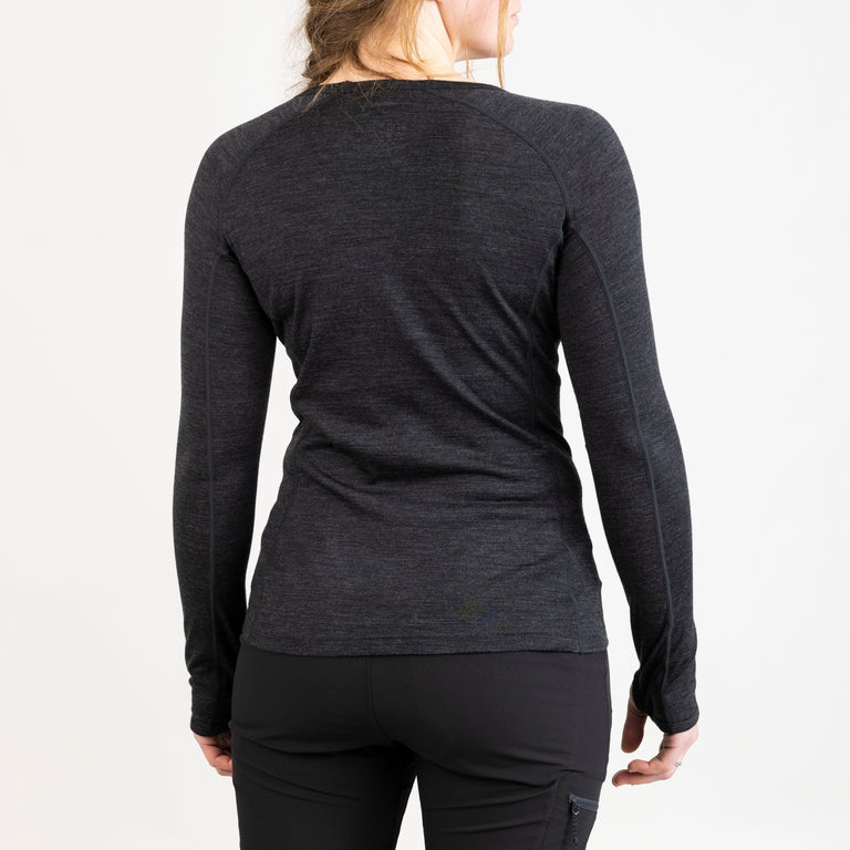 alpkit womens kepler merino long sleeve base layer in charcoal grey back|rg