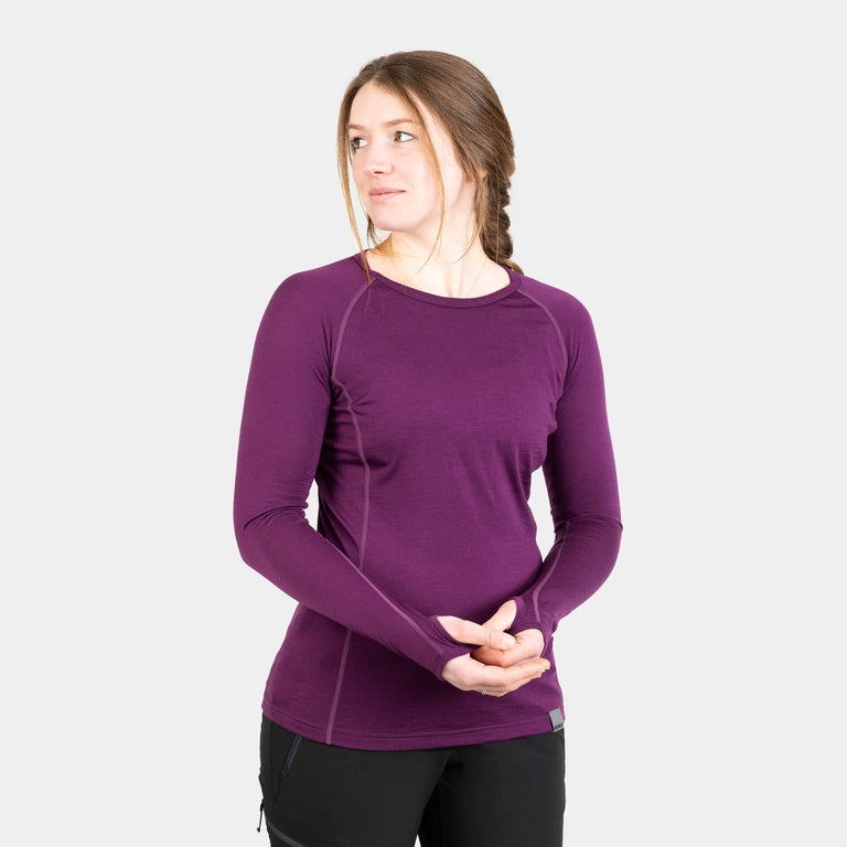 alpkit womens kepler merino long sleeve base layer in cosmos purple|rg