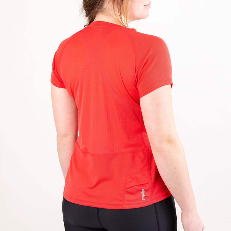 womens Alpkit Koulin trail short sleeve baselayer in watermelon back