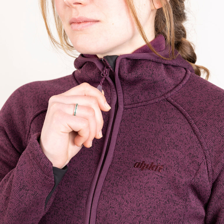 alpkit womens mamalute windproof hooded fleece jacket in cosmos purple zip