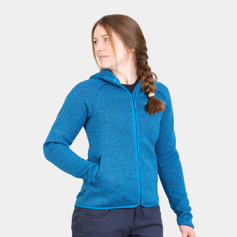 alpkit womens mamalute windproof hooded fleece jacket in reef blue