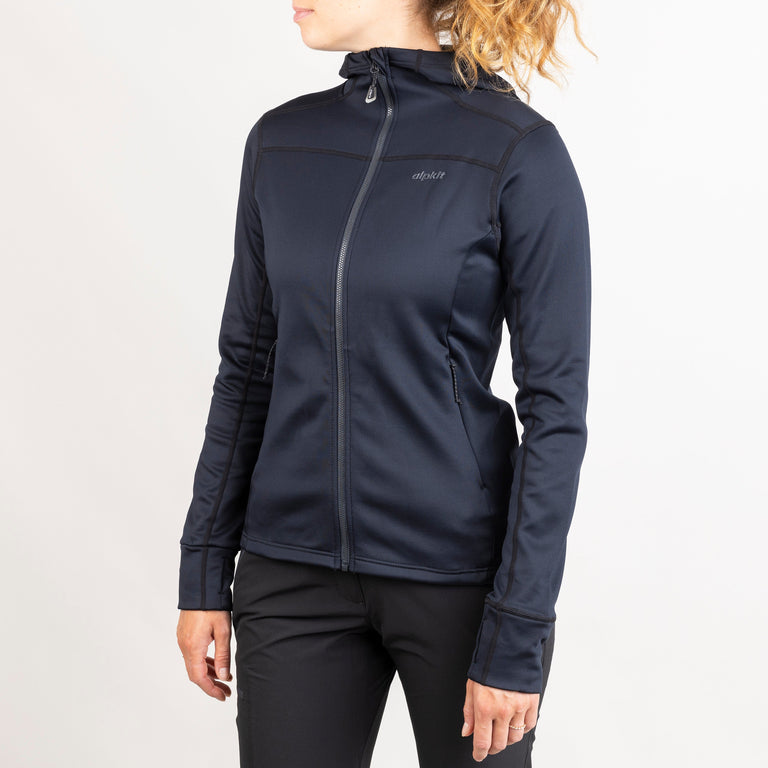  womens alpkit moya hooded fleece in black front