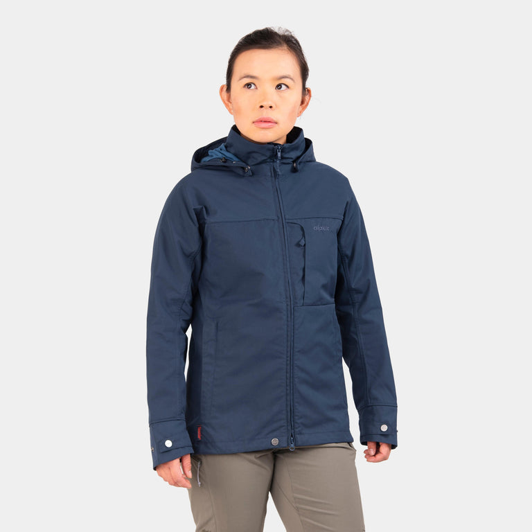 Alpkit women's Ranger Ventile weatherproof jacket in outer space blue - closed