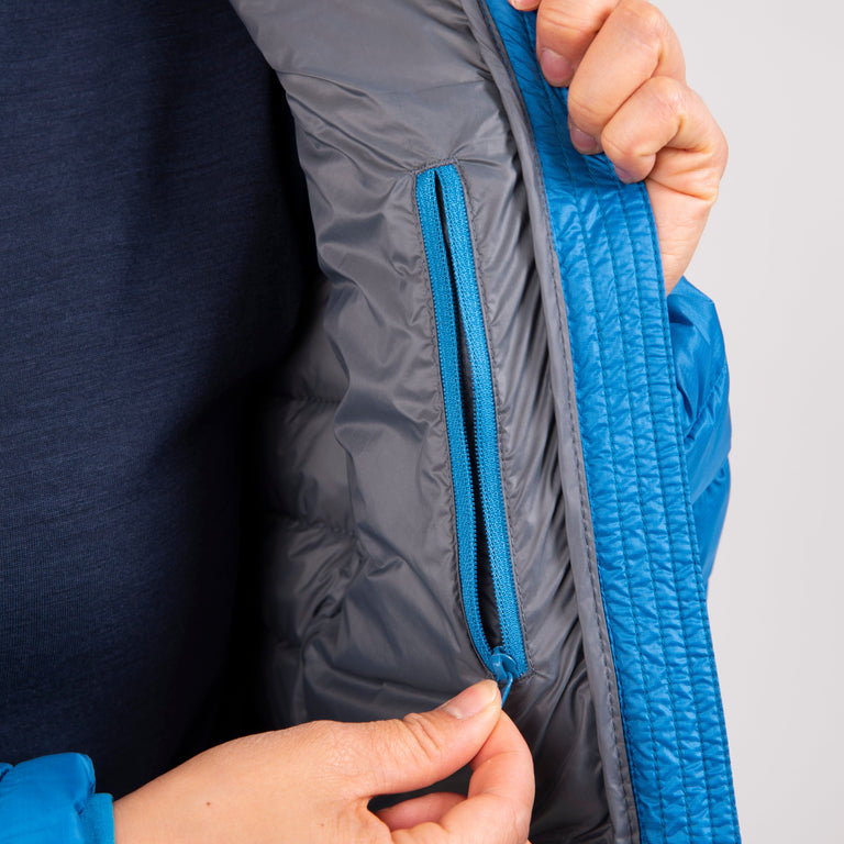 womens alpkit talini insulation jacket in reef blue inside pocket