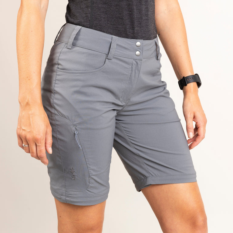 alpkit womens tele zip in steel grey shorts